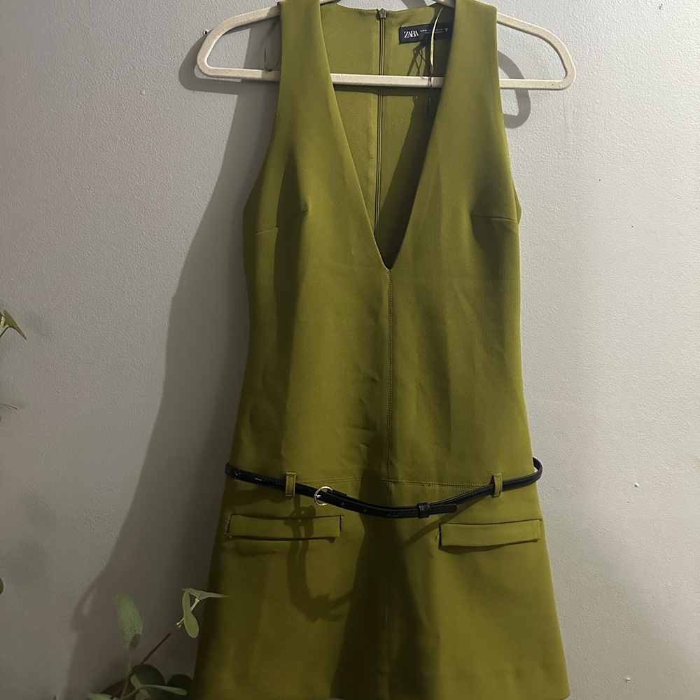 Zara Olive Green Sleeveless Dress